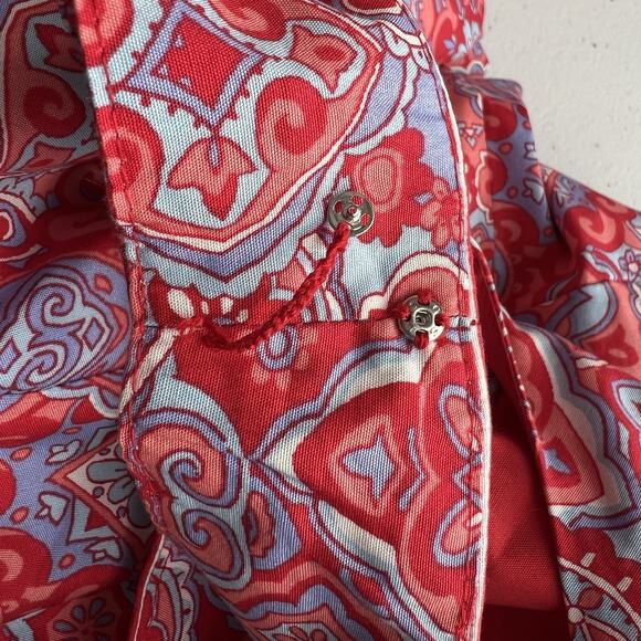 Talbots Fit &‎ Flare Medallion Dress Red & Blue Square Neck Midi Pleated Lined - Picture 13 of 16